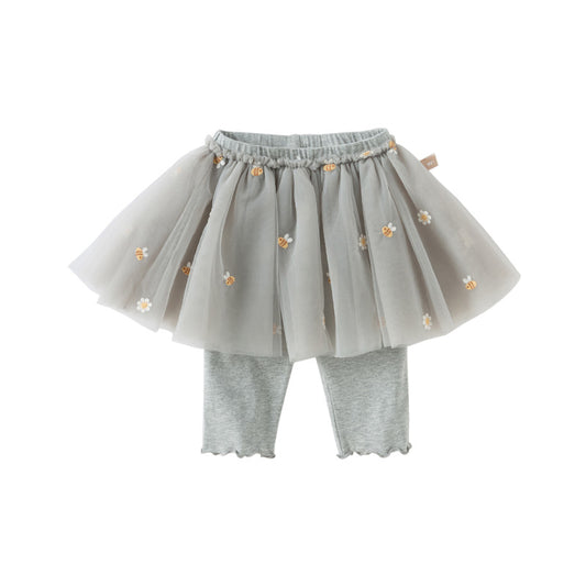 Dave&Bella Toddler Girls Summer Floral Embroidered Mesh Skirt-style Pants