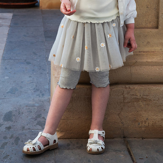 Dave&Bella Toddler Girls Summer Floral Embroidered Mesh Skirt-style Pants