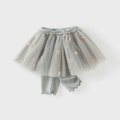 Dave&Bella Toddler Girls Summer Floral Embroidered Mesh Skirt-style Pants