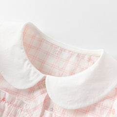Dave&Bella Girls Summer Cotton Pink White Plaid Leisure T-shirt