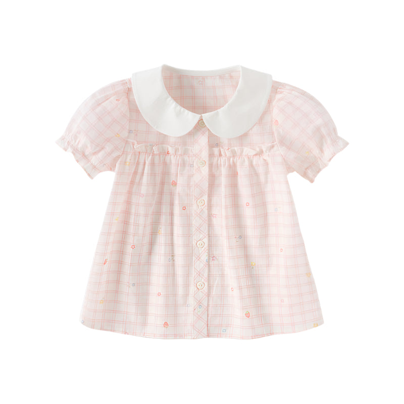 Dave&Bella Girls Summer Cotton Pink White Plaid Leisure T-shirt