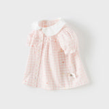 Dave&Bella Toddler Girls Summer Cotton Pink White Plaid Leisure T-shirts