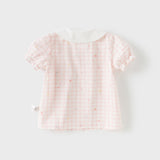 Dave&Bella Toddler Girls Summer Cotton Pink White Plaid Leisure T-shirts