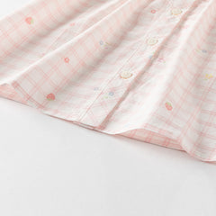 Dave&Bella Girls Summer Cotton Pink White Plaid Leisure T-shirt
