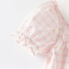 Dave&Bella Girls Summer Cotton Pink White Plaid Leisure T-shirt