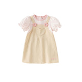 Dave&Bella Toddler Girls Summer Cute Pink White Striped Fake Two Piece Dress