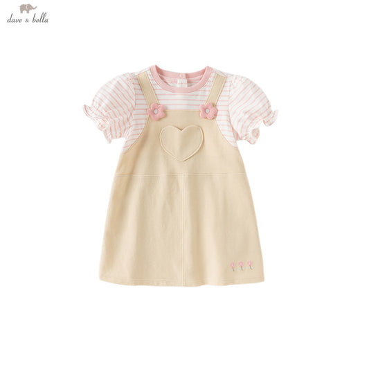 Dave&Bella Girls Summer Cute Pink White Striped Two Piece Dress