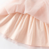 Dave&Bella Girls Summer Flowers Embroidery Flutter Sleeve Pink Mesh Dress