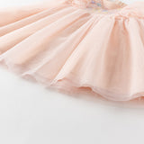 Dave&Bella Girls Summer Flowers Embroidery Flutter Sleeve Pink Mesh Dress
