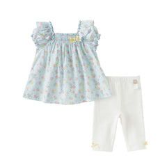 Dave&Bella Girls Summer Cotton Cherry Print T-shirt Seven-Point Short Pant Set