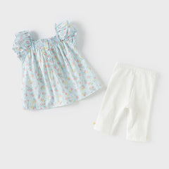 Dave&Bella Girls Summer Cotton Cherry Print T-shirt Seven-Point Short Pant Set