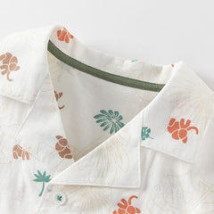 Dave&Bella Boys Summer Floral Print Shirt Khaki Short Leisure Set