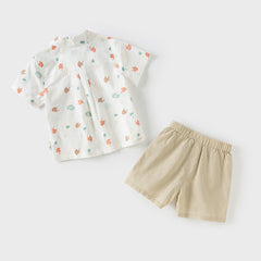 Dave&Bella Boys Summer Floral Print Shirt Khaki Short Leisure Set