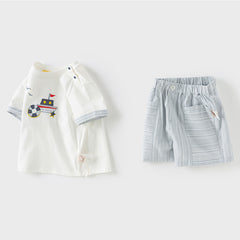 Dave&Bella Toddler Boys Summer White Breathable Cotton T-shirt Short Sets