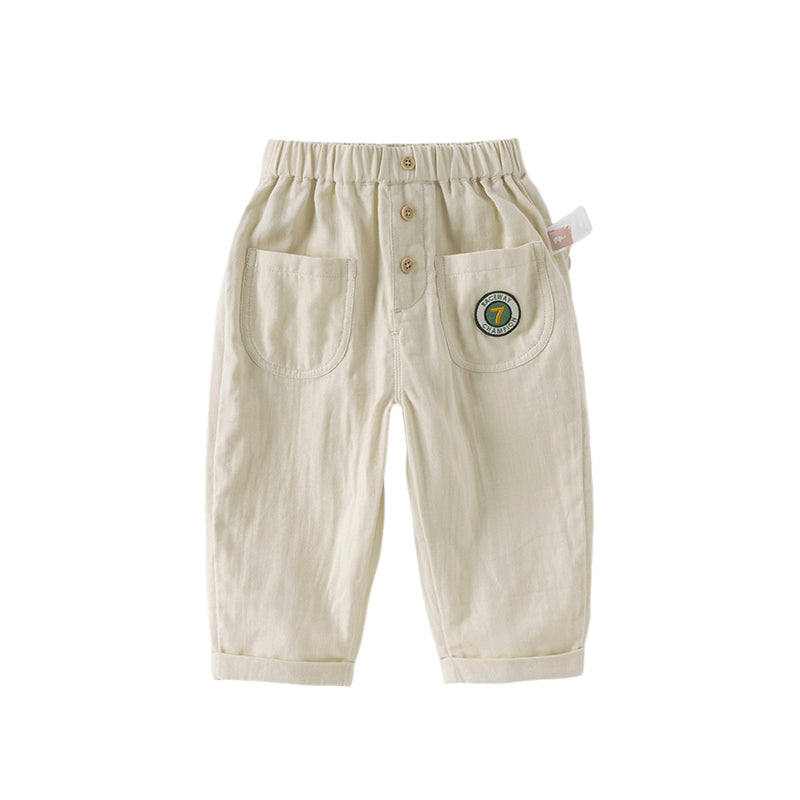 Dave&Bella Toddler Boys Summer Khaki Casual Cotton Adjustable-waistband Pants