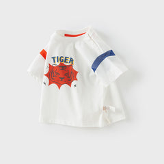 Dave&Bella Toddler Boys Summer Playful Tiger Print Soft Cotton T-shirt Tops