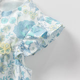 Dave&Bella Girls Summer Cotton Blue Floral Print Sweet Dress