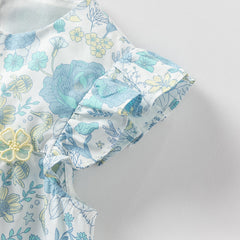 Dave&Bella Girls Summer Cotton Blue Floral Print Sweet Dress
