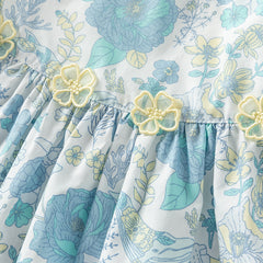 Dave&Bella Girls Summer Cotton Blue Floral Print Sweet Dress