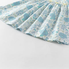 Dave&Bella Girls Summer Cotton Blue Floral Print Sweet Dress