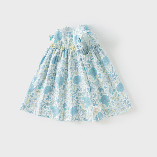 Dave&Bella Girls Summer Cotton Blue Floral Print Sweet Dress