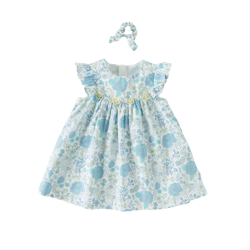 Dave&Bella Girls Summer Cotton Blue Floral Print Sweet Dress