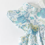 Dave&Bella Girls Summer Cotton Blue Floral Print Sweet Dress
