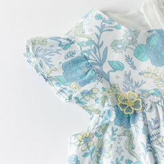 Dave&Bella Girls Summer Cotton Blue Floral Print Sweet Dress