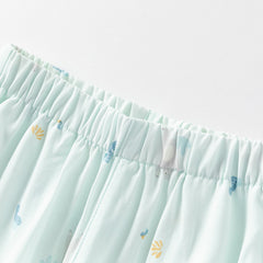 Dave&Bella Toddler Boys Summer Blue/Apricot Print Long Loose Pants