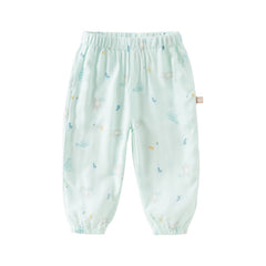 Dave&Bella Toddler Boys Summer Blue/Apricot Print Long Loose Pants