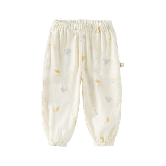 Dave&Bella Toddler Boys Summer Blue/Apricot Print Long Loose Pants