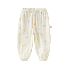 Dave&Bella Toddler Boys Summer Blue/Apricot Print Long Loose Pants