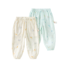 Dave&Bella Toddler Boys Summer Blue/Apricot Print Long Loose Pants