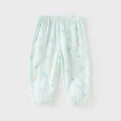 Dave&Bella Toddler Boys Summer Blue/Apricot Print Long Loose Pants