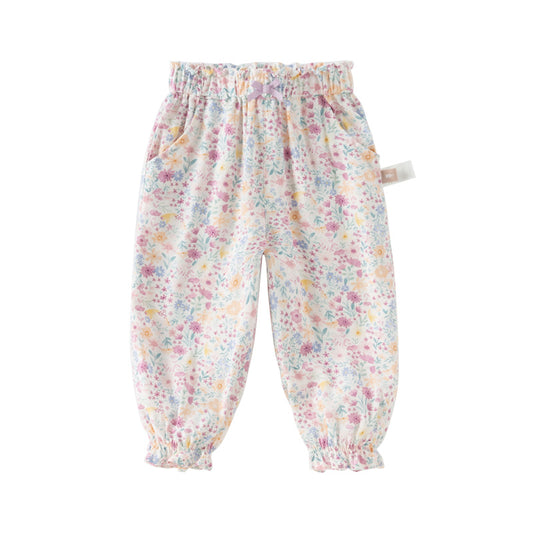 Dave&Bella Toddler Girls Summer Sweet Floral Print Mosquito-Proof Loose Pants