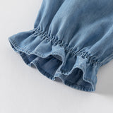 Dave&Bella Toddler Girls Summer Denim Blue Loose Lightweight Drawstring Jeans
