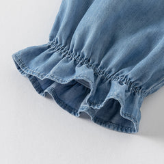 Dave&Bella Toddler Girls Summer Denim Blue Loose Lightweight Drawstring Jeans