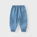 Dave&Bella Toddler Girls Summer Denim Blue Loose Lightweight Drawstring Jeans