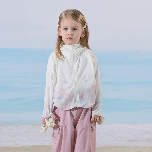 Dave&Bella  Girls Summer Hooded Long Sleeve Printed Sun Protector Top