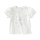 Dave&Bella Toddler Girls Summer White Cute Mermaid Print Pure Cotton T-shirt Tops