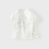 Dave&Bella Toddler Girls Summer White Cute Mermaid Print Pure Cotton T-shirt Tops
