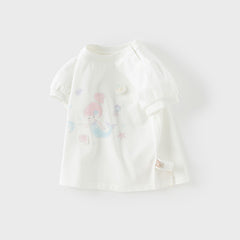 Dave&Bella Toddler Girls Summer White Cute Mermaid Print Pure Cotton T-shirt Tops