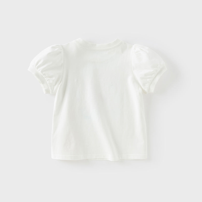 Dave&Bella Toddler Girls Summer White Cute Mermaid Print Pure Cotton T-shirt Tops