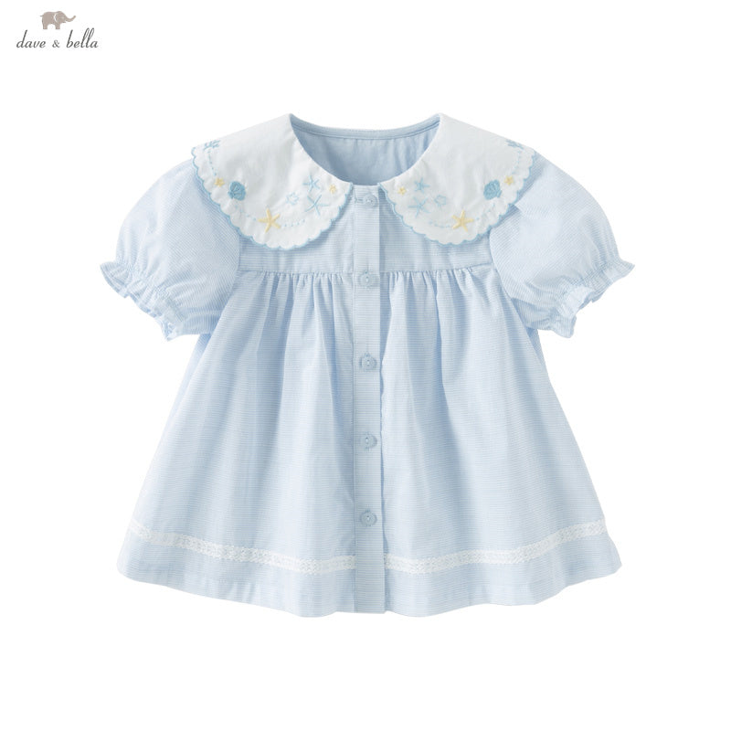 Dave&Bella Girls Summer Cotton Cute Light Blue T-shirt Top