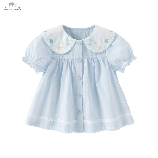 Dave&Bella Girls Summer Cotton Cute Light Blue T-shirt Top