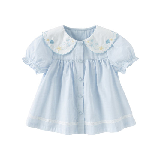 Dave&Bella Toddler Girls Summer Cotton Cute Light Blue Shirts