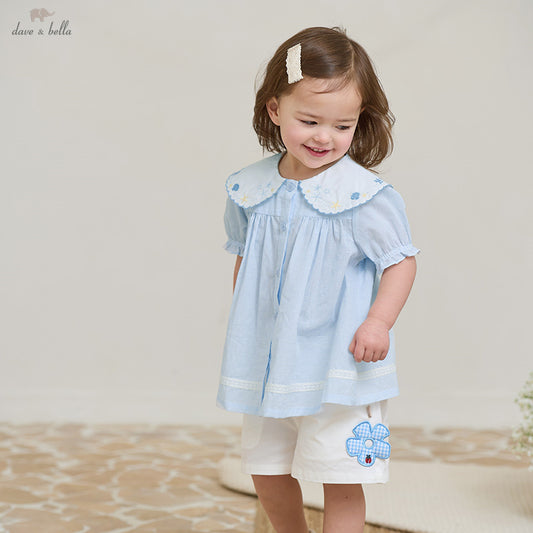 Dave&Bella Girls Summer Cotton Cute Light Blue T-shirt Top