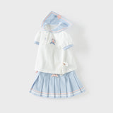 Dave&Bella Toddler Girls Summer Blue Polos Skirt Sets