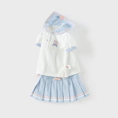 Dave&Bella Girls Summer Blue Shirt Skirt two-piece Toddller Set