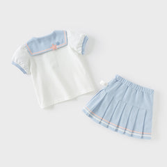 Dave&Bella Girls Summer Blue Shirt Skirt two-piece Toddller Set